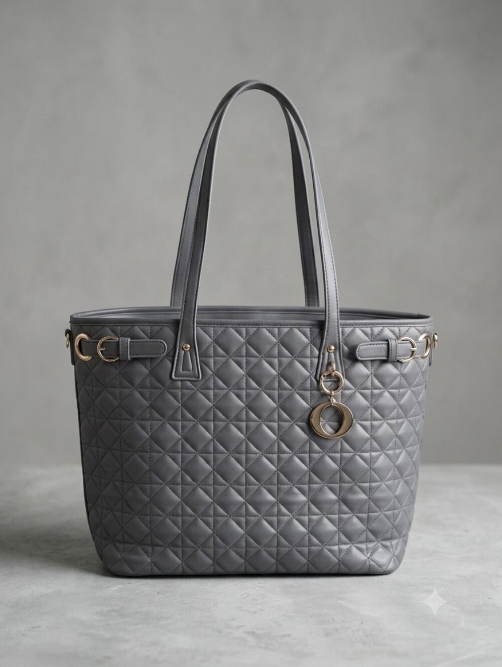Quilted Large Tote Bag in Dark Gray